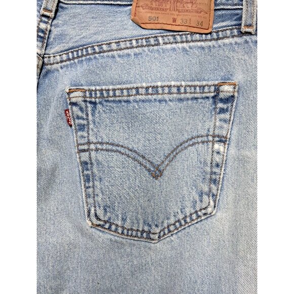 VIntage Levis 501 Jeans 90s Mens Actual 31 Tagged 33 Button Fly Distressed Fraye - Picture 10 of 15